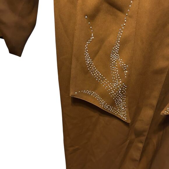 X-LAND DOLCE Jacket Long 2XL VTG USA Dark Brown Rhinestones Y2K Boho Whimsy Goth - Picture 14 of 14
